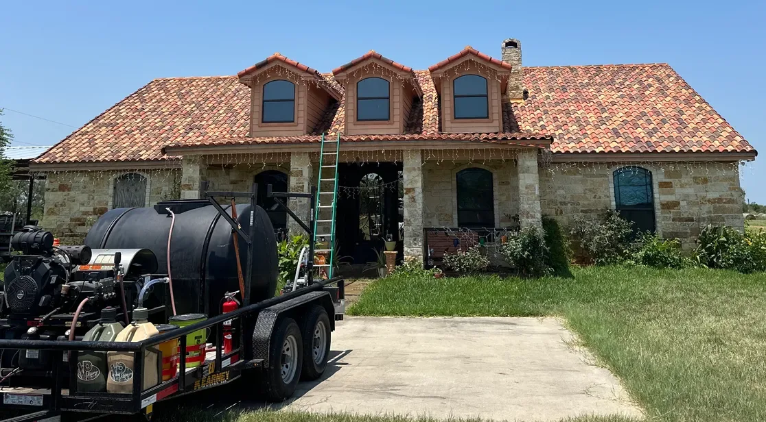 Stone Ranch House — Tile Roof Soft Wash — After